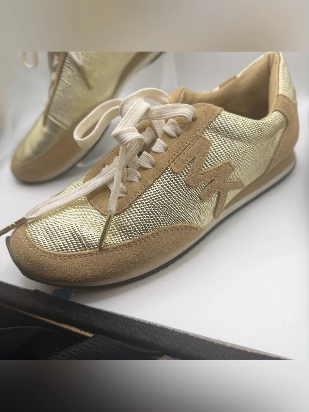Michael Kors Gold and Tan Women's Lace-Up Sneakers